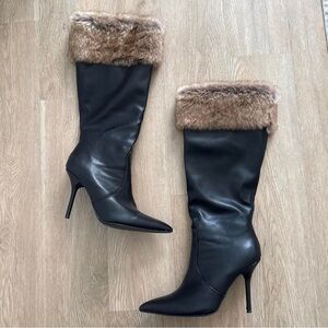 Windsor Black Heeled Boots with Tan Faux Fur